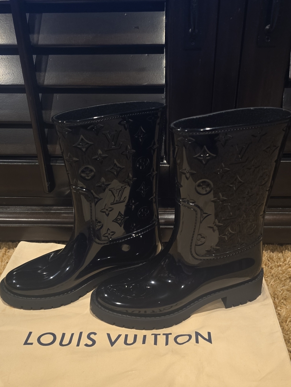 Louis Vuitton Rubber Glossy Black  Monogram Rain Boots
